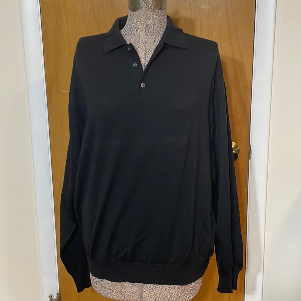 Jos. A. Bank Mens XL 100% New Wool Black Sweater 1/4 Button Down